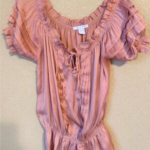 Charlotte Russe Mauve Pink Ruffle Tie-Front Peasant Top
